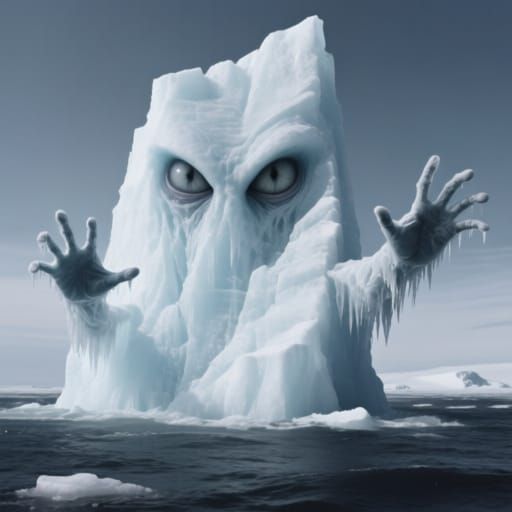 Towering Iceberg Entity in Haunting Landscape