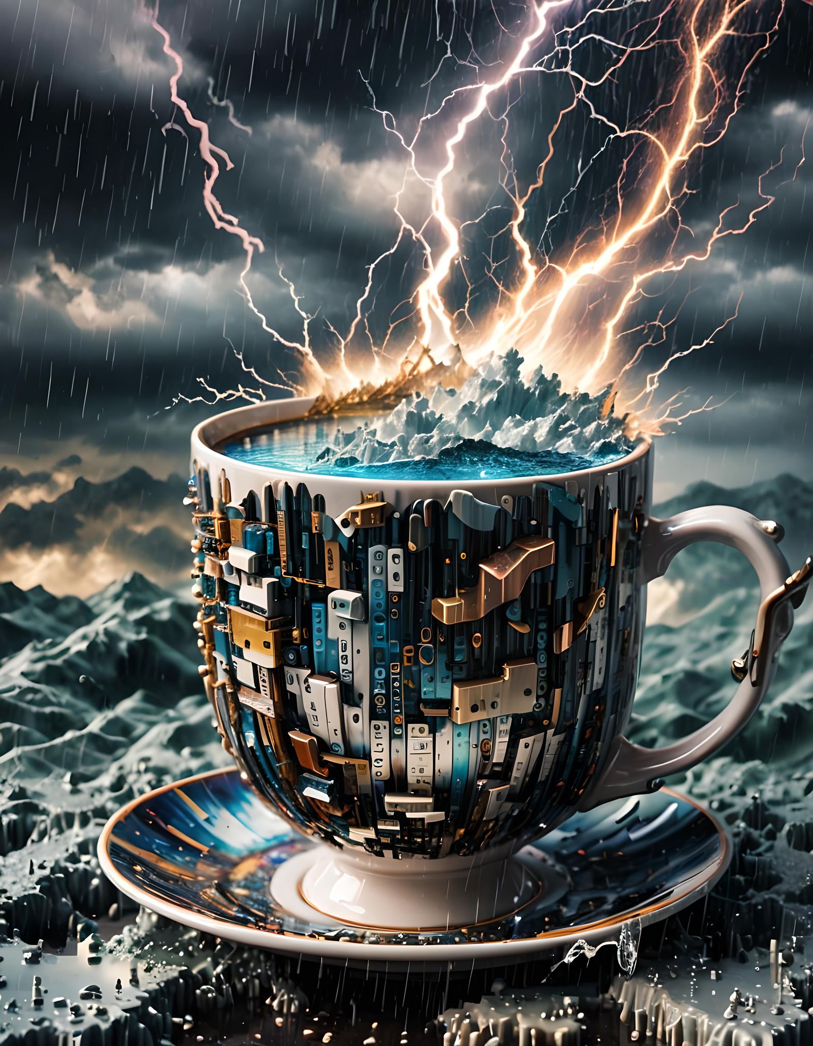 Surreal Glitchcore Storm in Binary Teacup