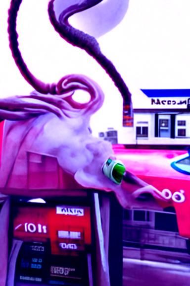 Hyperrealistic Squid Vaping Outside a Store