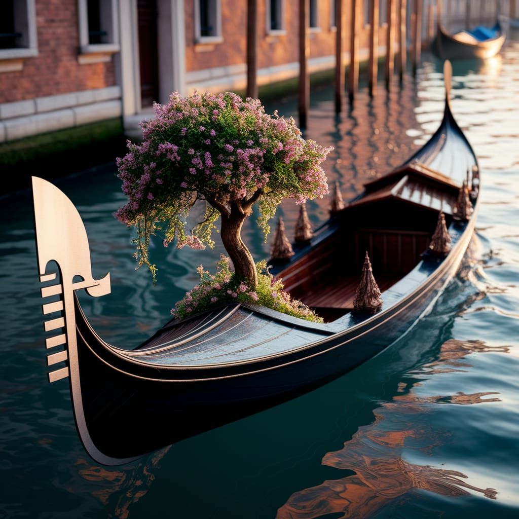 Venetian Gondola with Miniature Forest, Golden Light