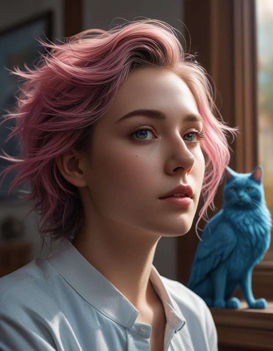 Androgynous Person Styles Hair in Magical Room with Glowing ...