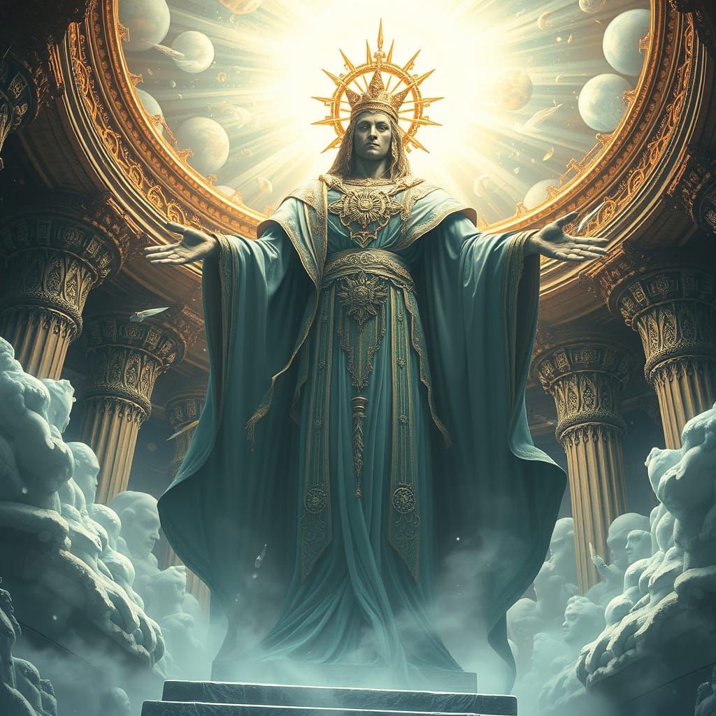 Omnipotent Deity in Celestial Realm, Inspired by Beksiński