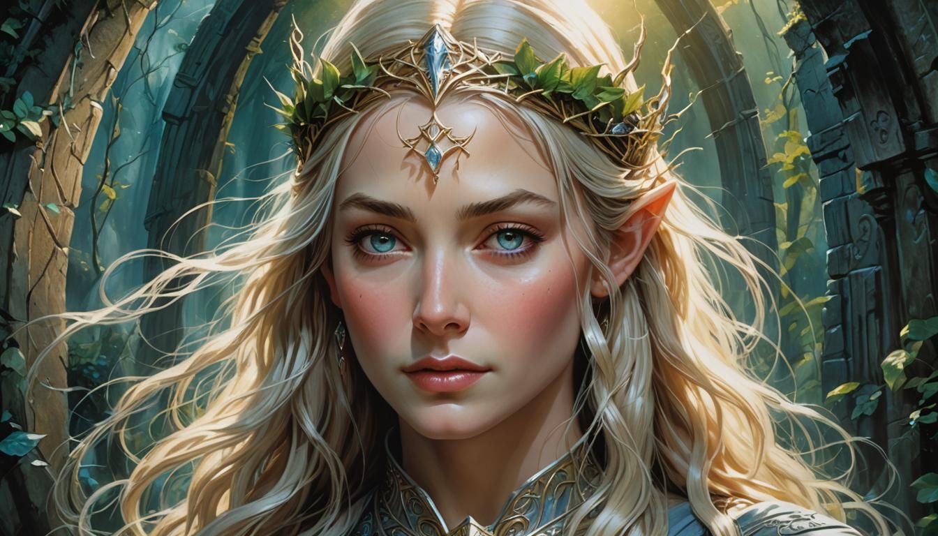 Galadriel Portrait in Detailed Matte Painting Style