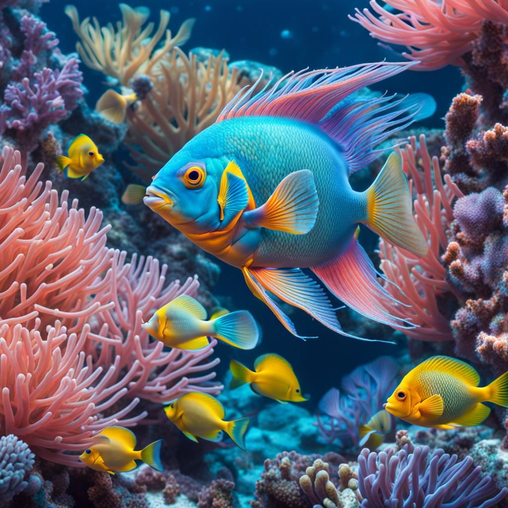 Underwater Pastel Fish and Coral Reefs