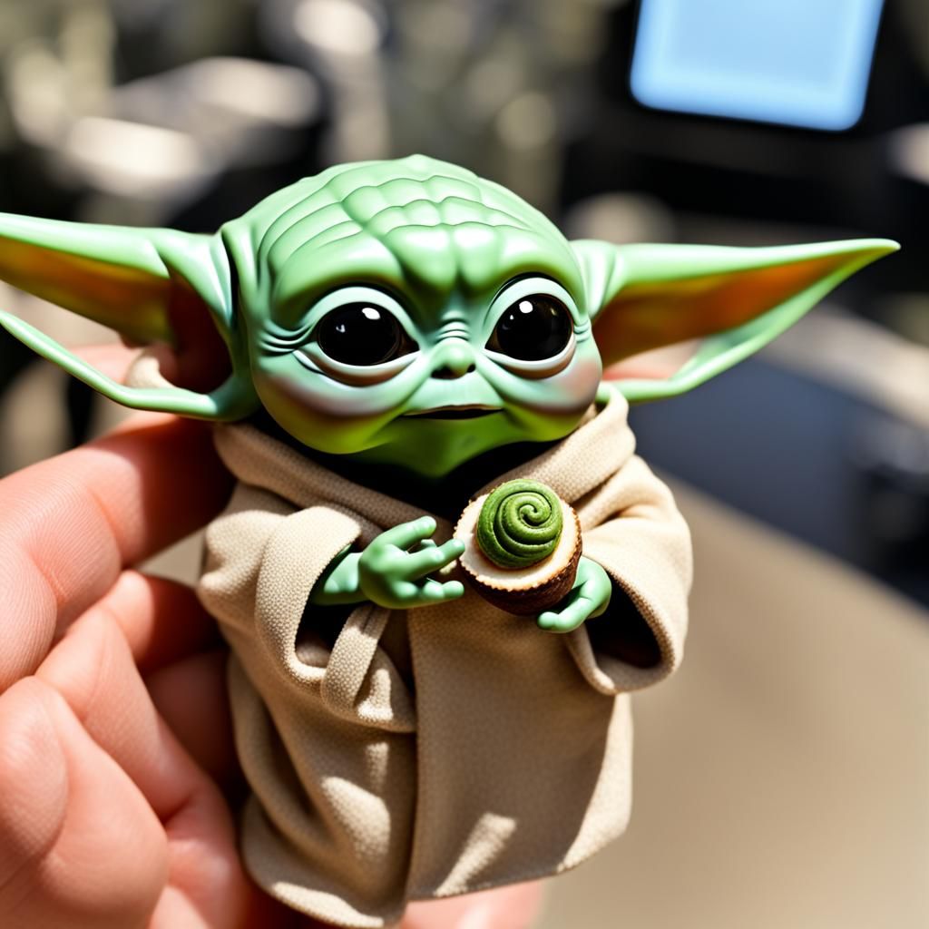 Baby yoda eating escargot