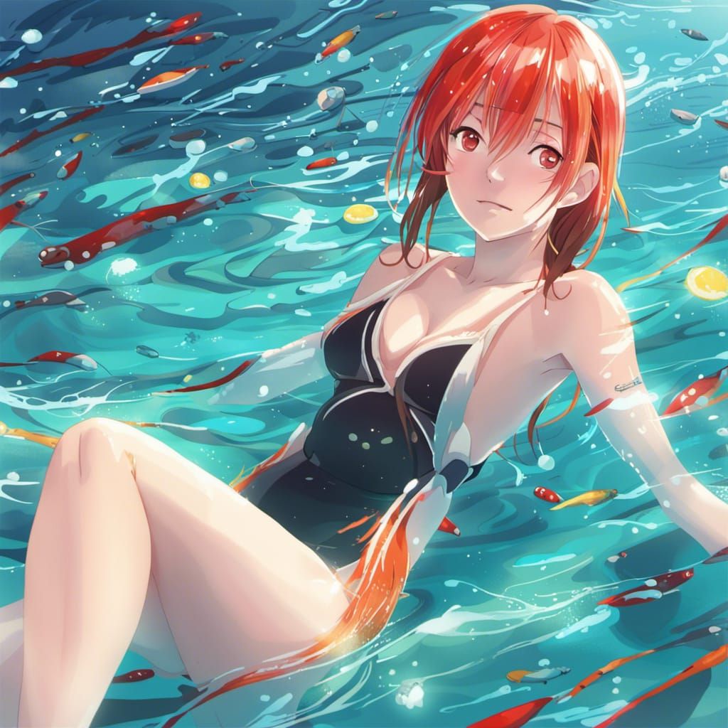 Anime-Style Redhead Swimming with Blonde Friend