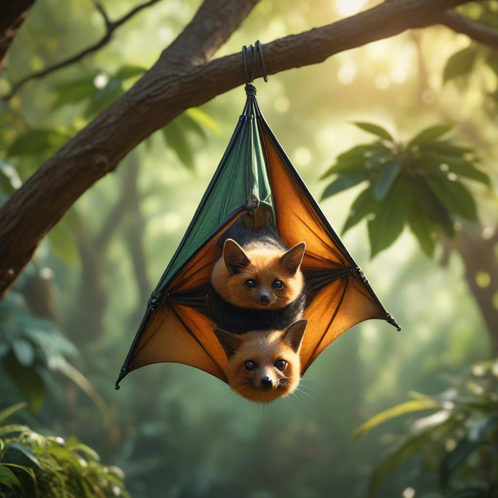 Flying Fox in Rainforest, Golden Hour Lighting