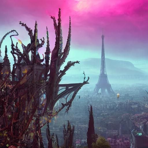 Eiffel Tower in a Mystical Floral Landscape