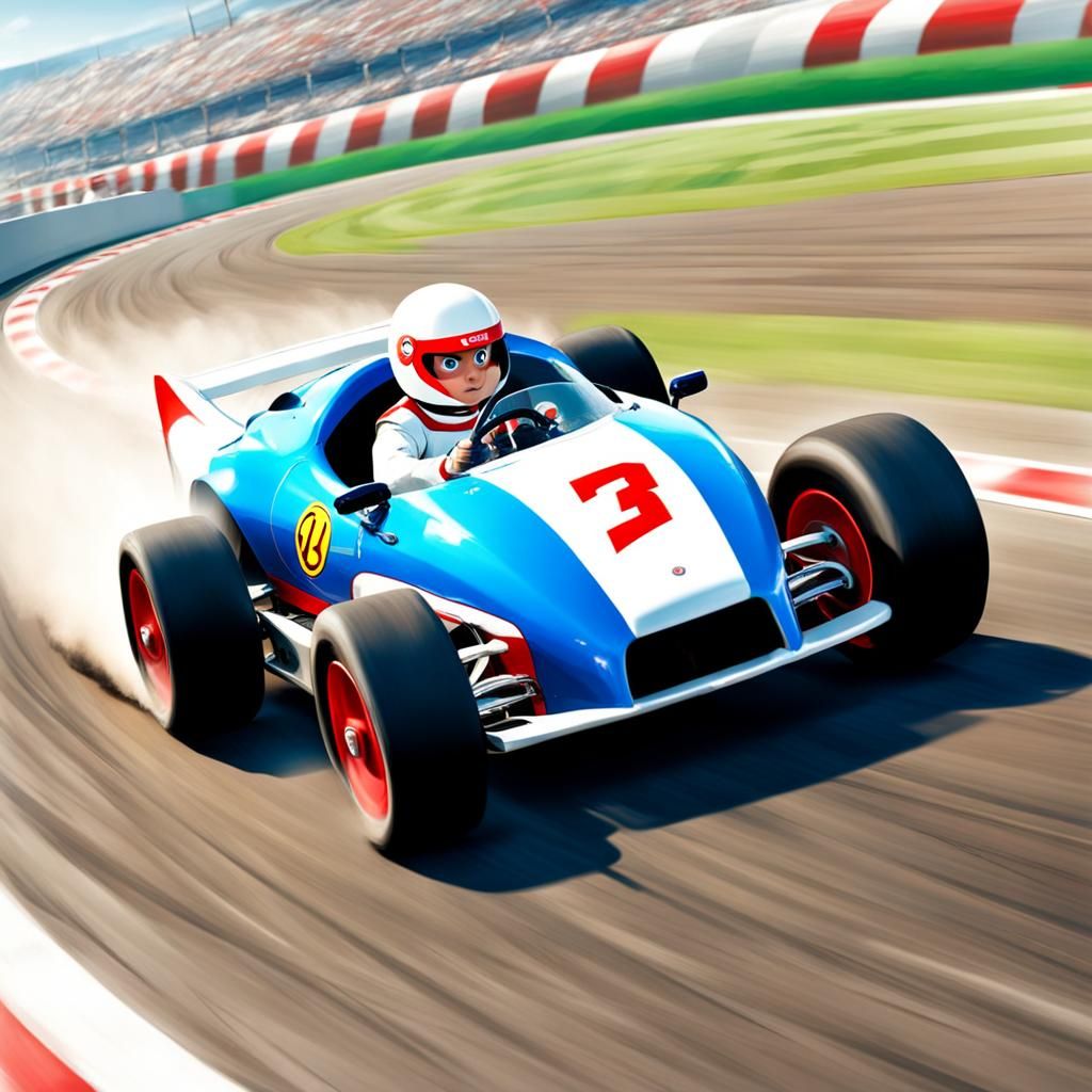 Speed Racer Driving Furiously on the Track