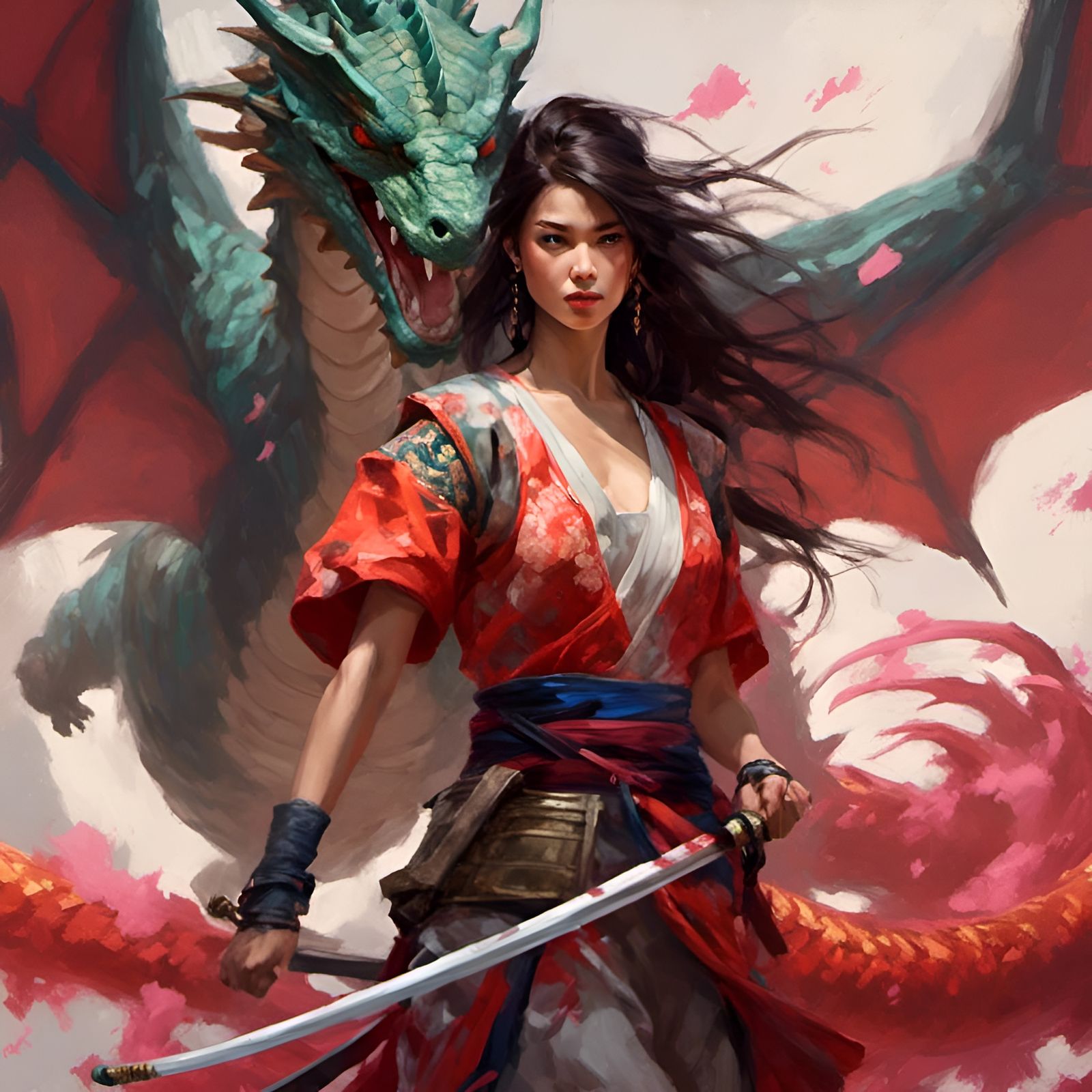 Female fighter and dragon.