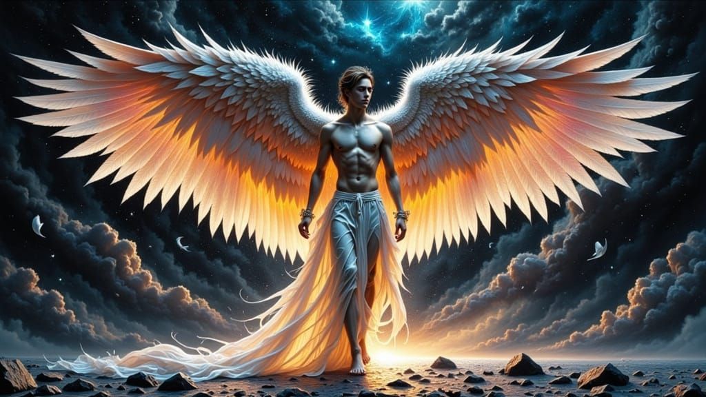 Ethereal Fallen Angel in Impasto Paint