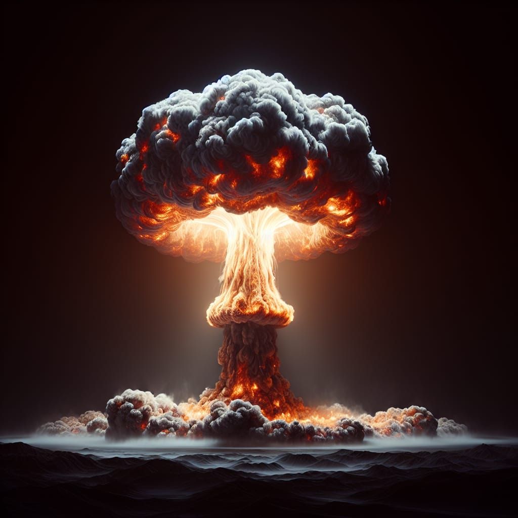 Hyper-Realistic Skull Mushroom Cloud Explosion Art
