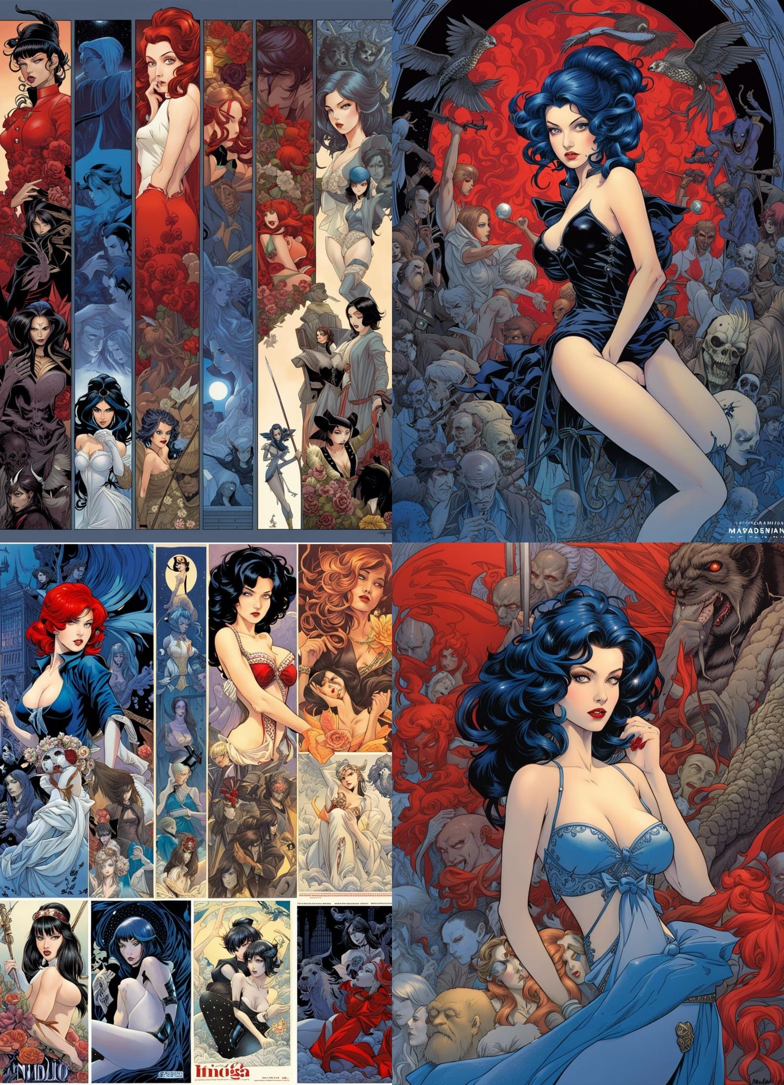 Fantasy Horror Pin-up in Crimson and Indigo