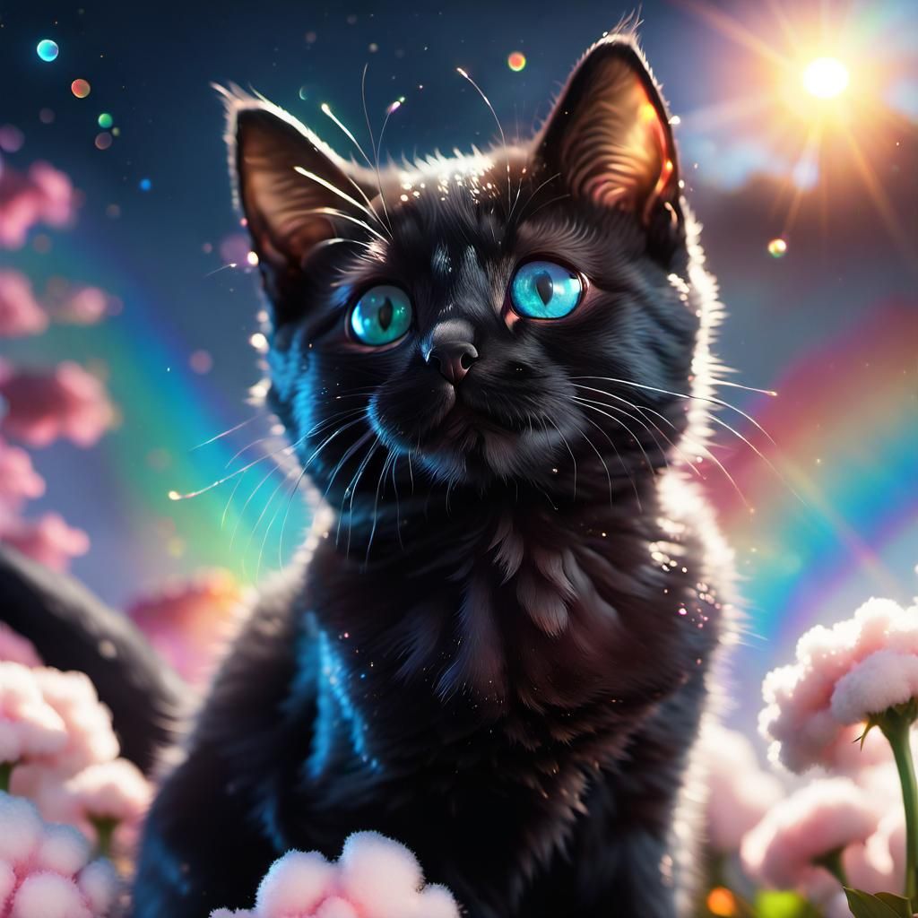 Black Kitten in Galaxy Sky: Fantasy Concept Art
