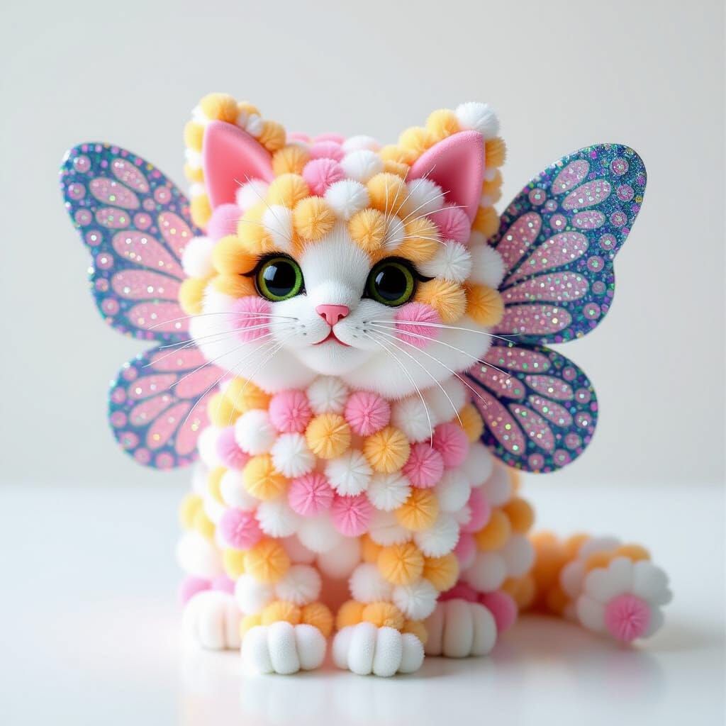 Pom-Pom Cat with Sparkling Butterfly Wings