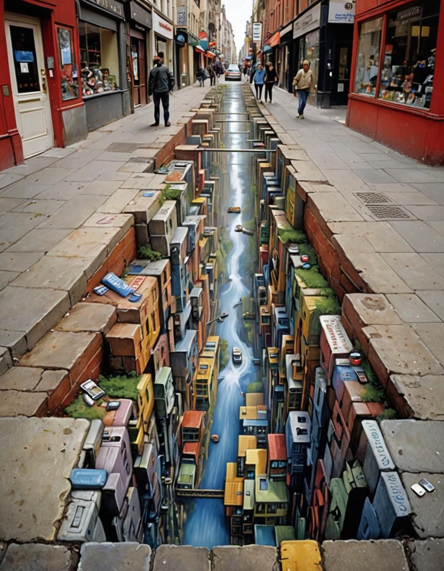 Distorted Reality in Surreal Street Art Illusion