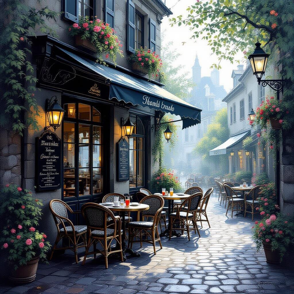 Restaurant Terrace in Ethereal Impressionist Style