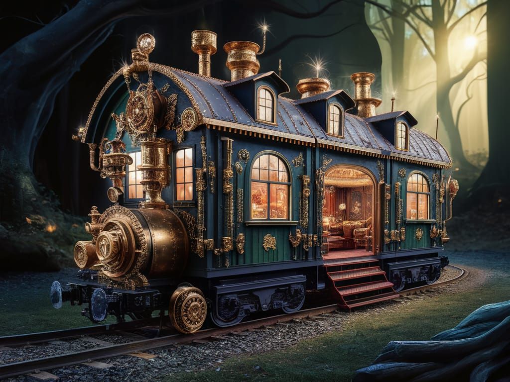 Steampunk House-Train in Enchanted Forest Photograph