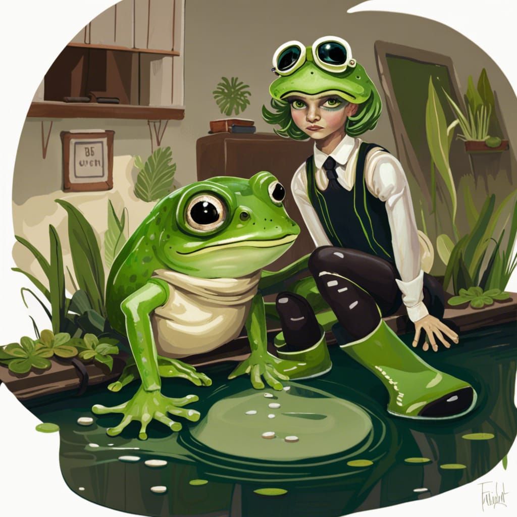 Nonbinary Frog Fashion Model in Pond: Concept Art