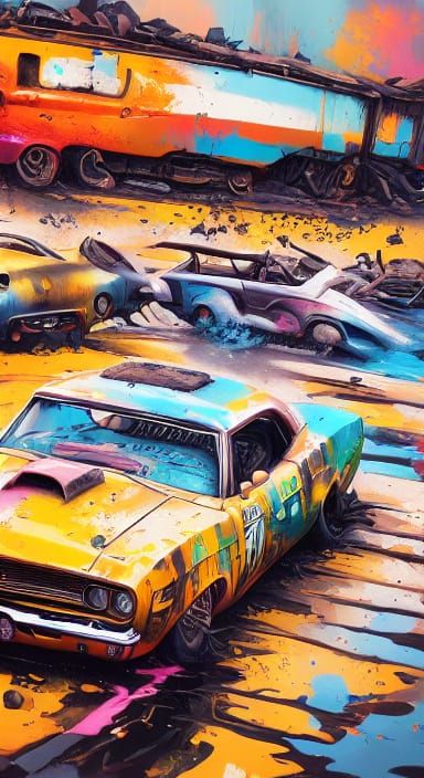 <lora:Colourful cars:1.0> A classic muscle car parked on a s...