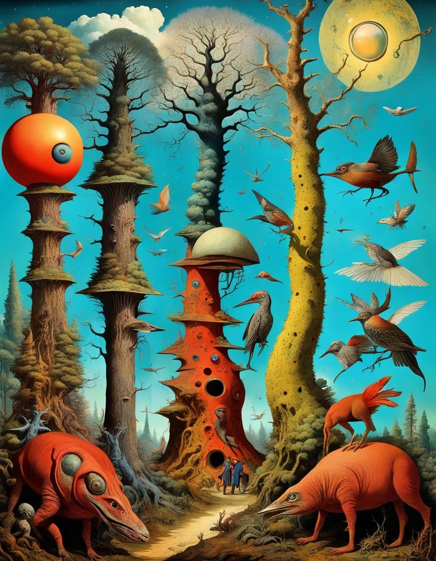 Surreal Rider in Magic Forest: Collage Art