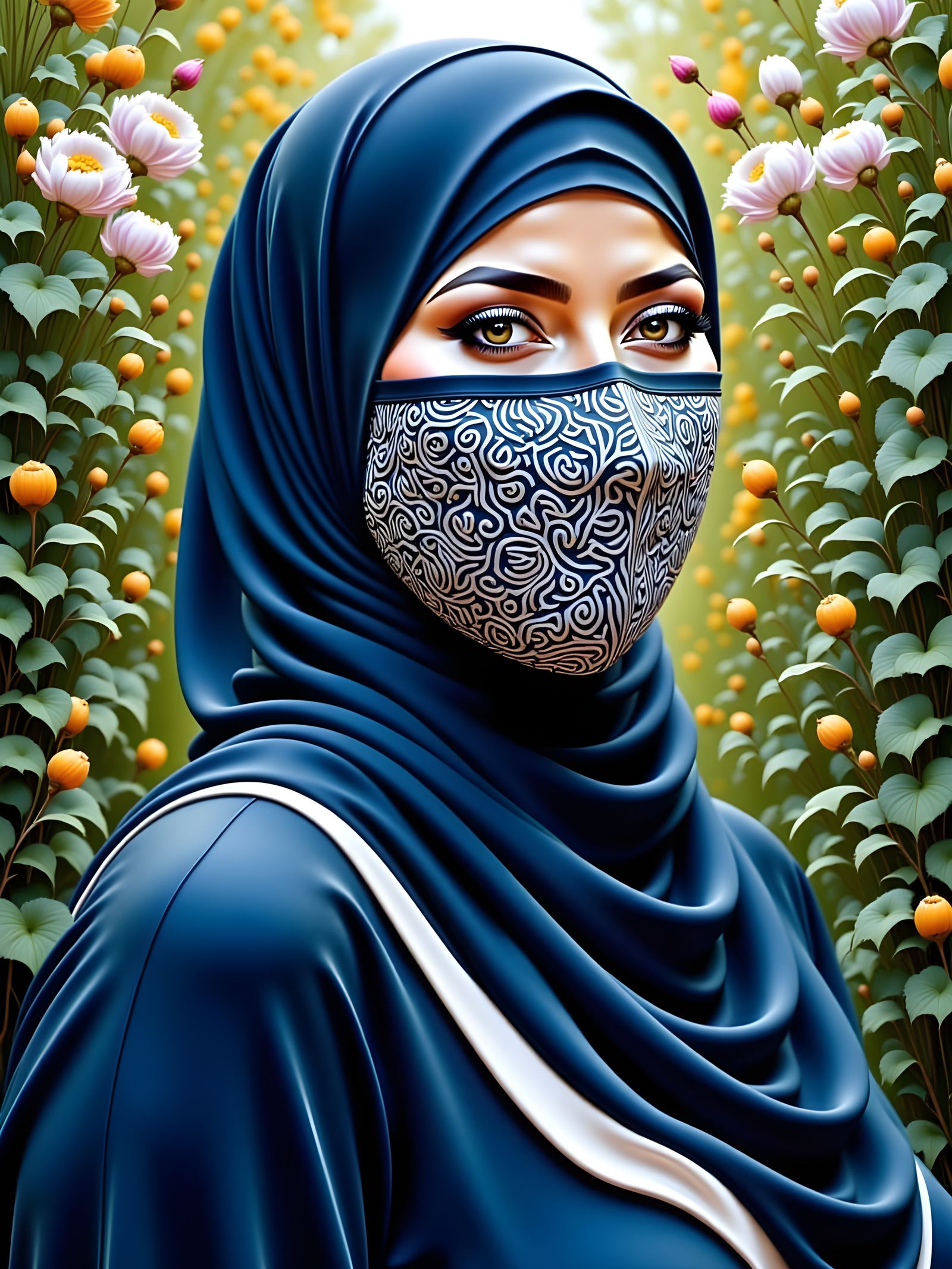 Glowing Hijabi Beauty in a Vibrant Urban Oasis