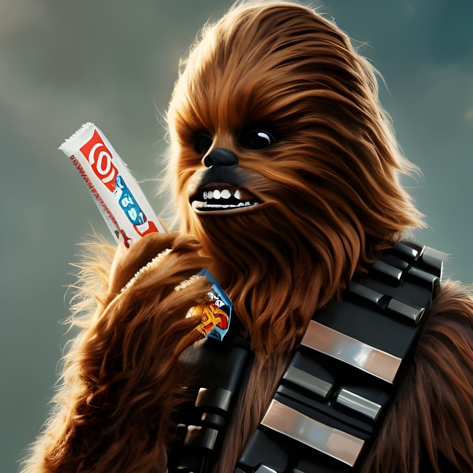 Chewbacca's Sweet Treat: A Hyperrealistic Portrait