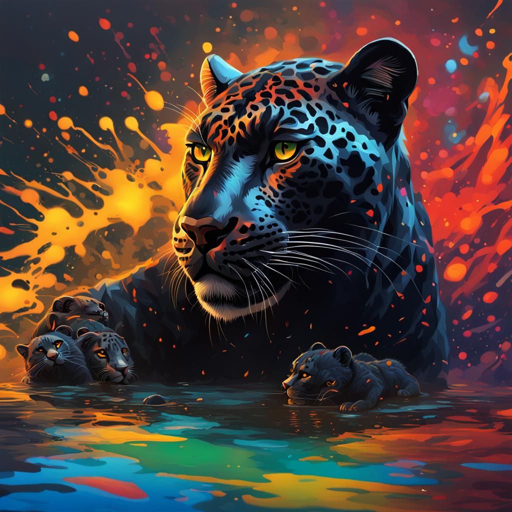 Black Panther Family: Hyperrealistic Splash Art