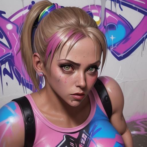 Detailed Graffiti Art Image of Woman Caressing Body