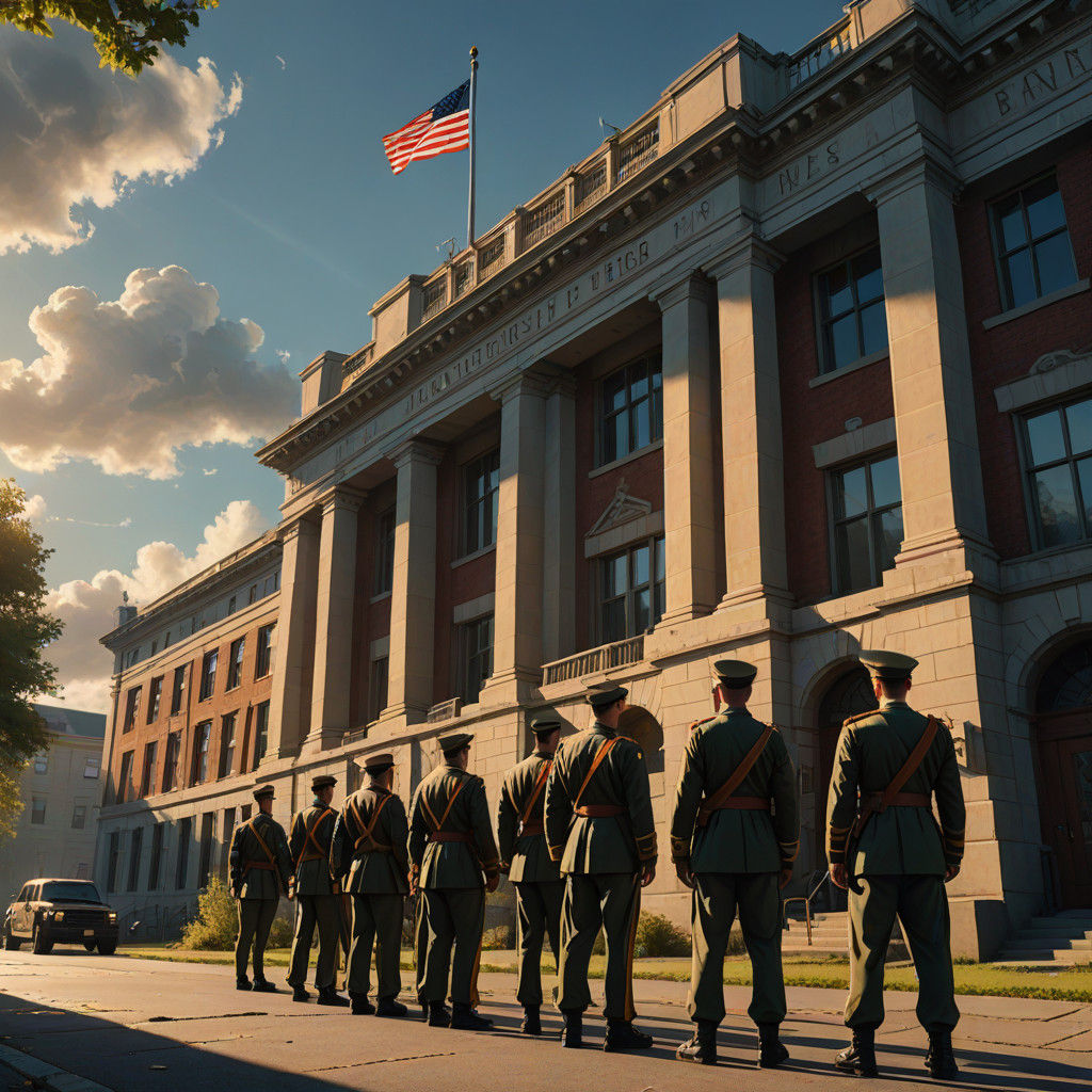 Majestic Army Cadets Stand Proud in Front of a Grand America...