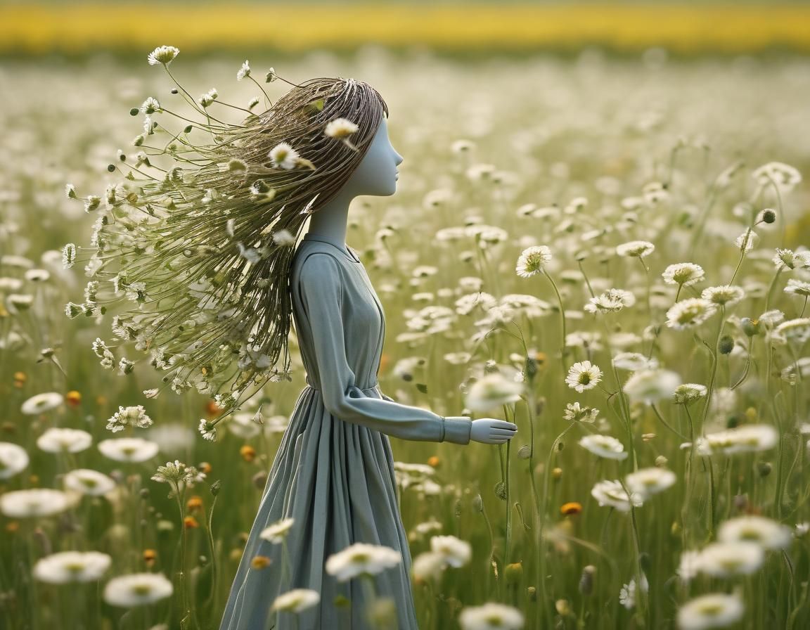 Flower Woman Figure in a Windy Field