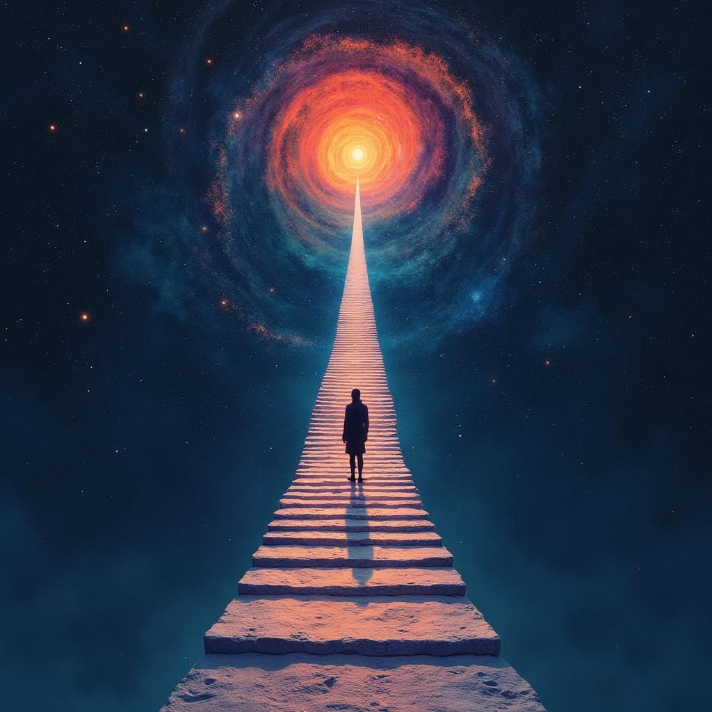 Ethereal Staircase to Cosmos in Dreamlike Digital Art