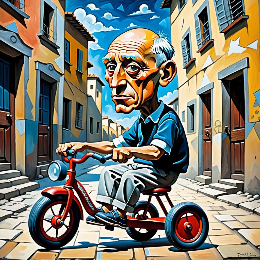 Cubist Caricature of Picasso on a Tricycle