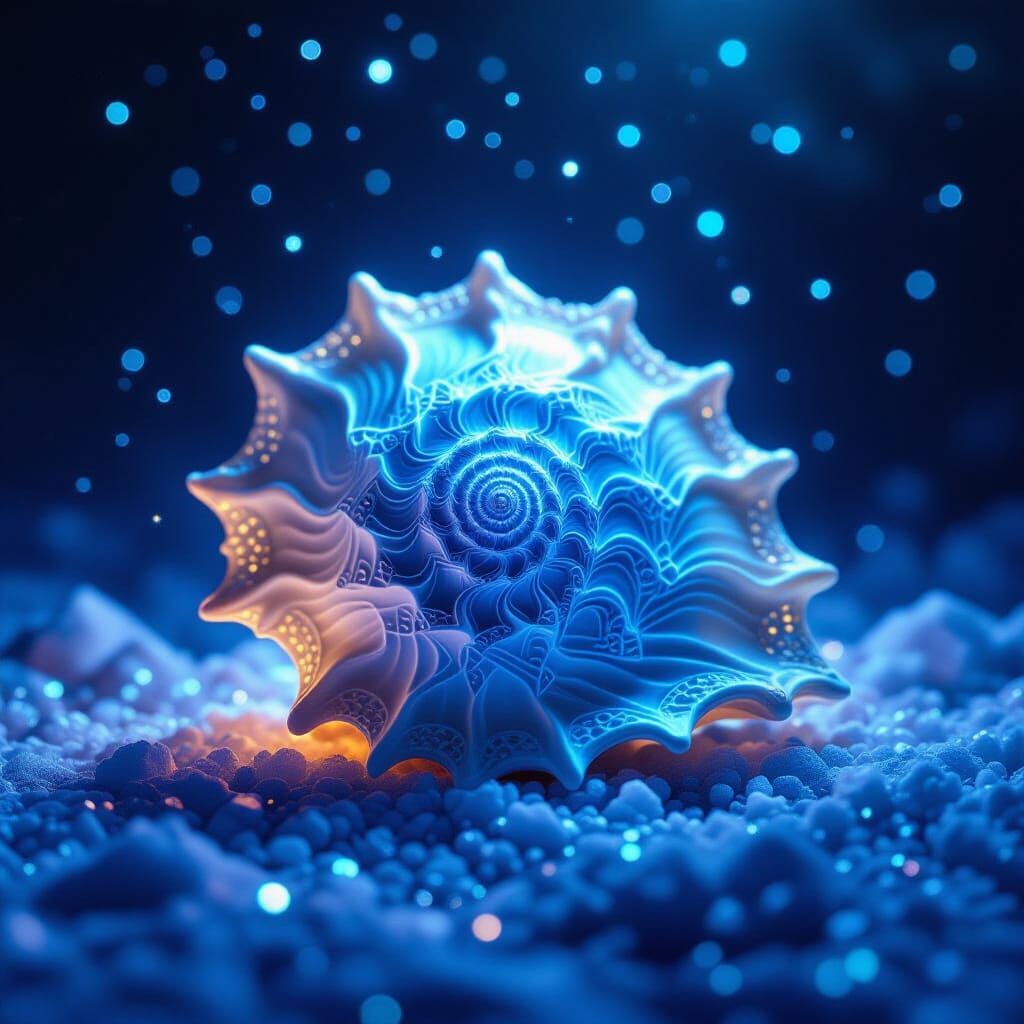 Bioluminescent Seashell on Crystal Bed