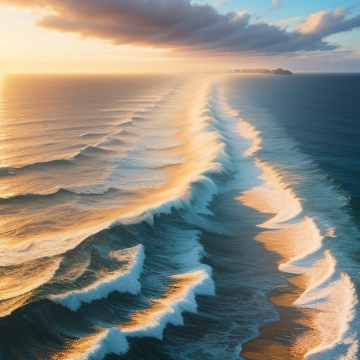 Ocean Waves at Golden Hour: A Serene Oil Painting