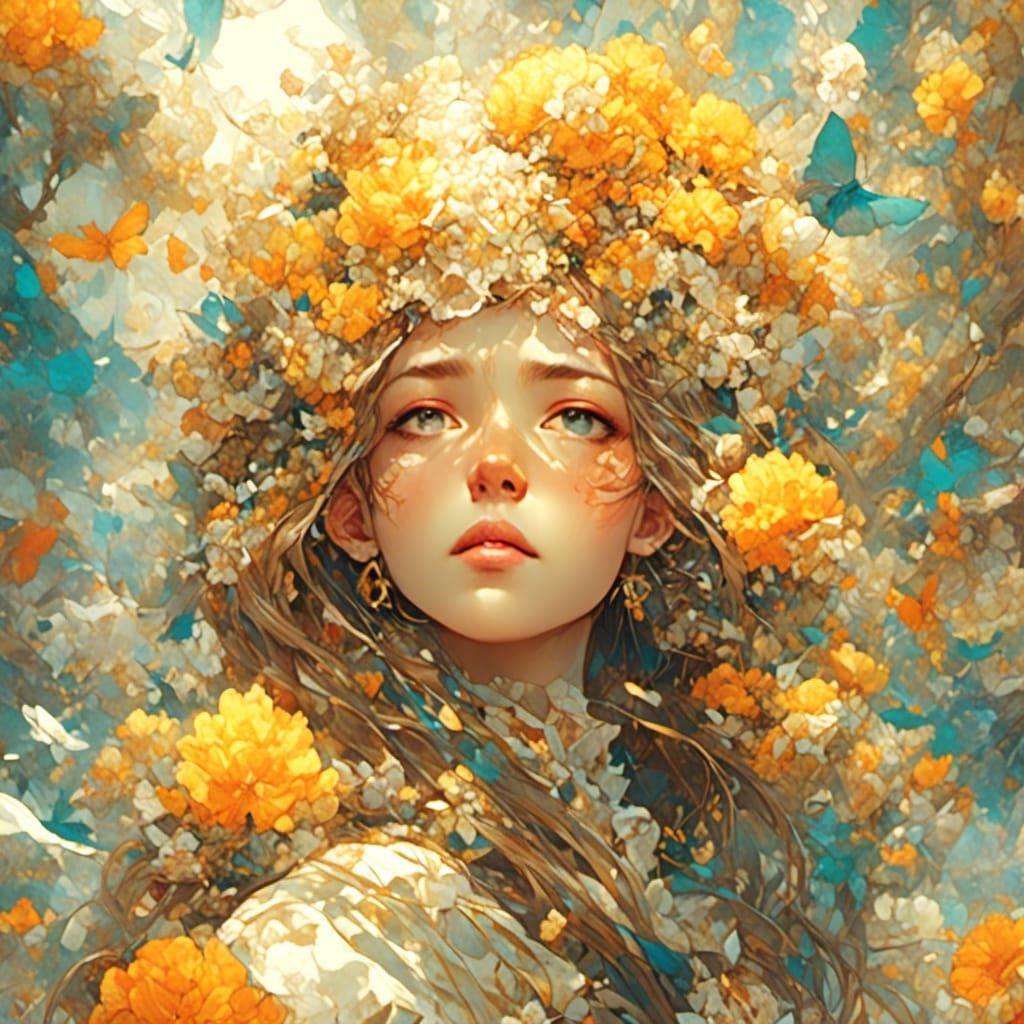 Vibrant Marigold Flowers with Abstract Light Effects