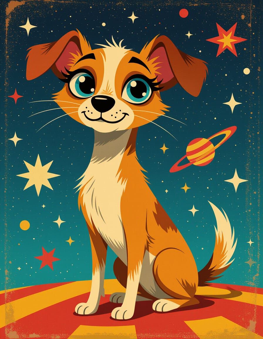 Atomic Era Dog in Cosmic Setting