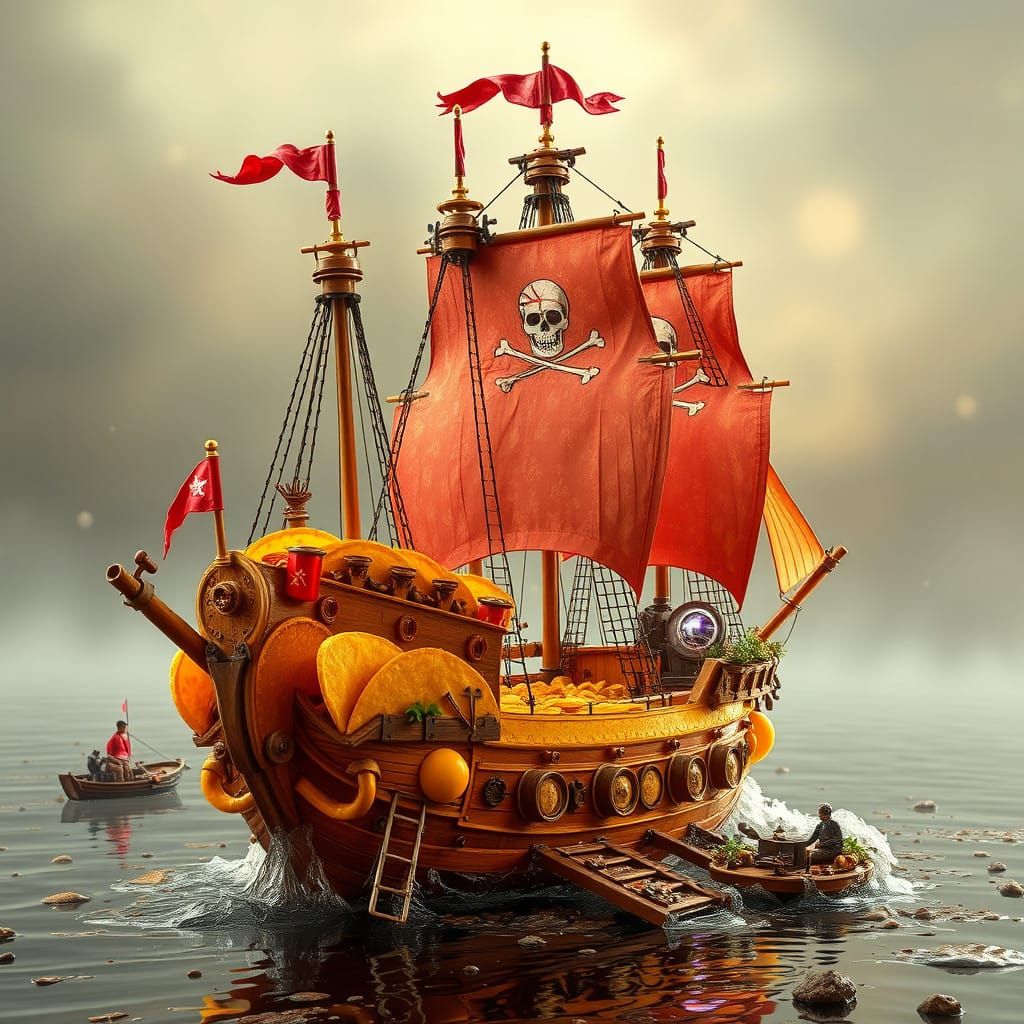 Cyberpunk Taco Pirate Ship Sails Ethereal Mist