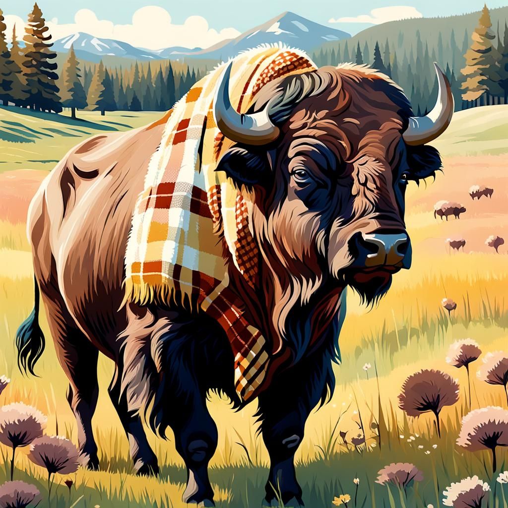 Whimsical Buffalo in Earthy Buffalo Check Pattern