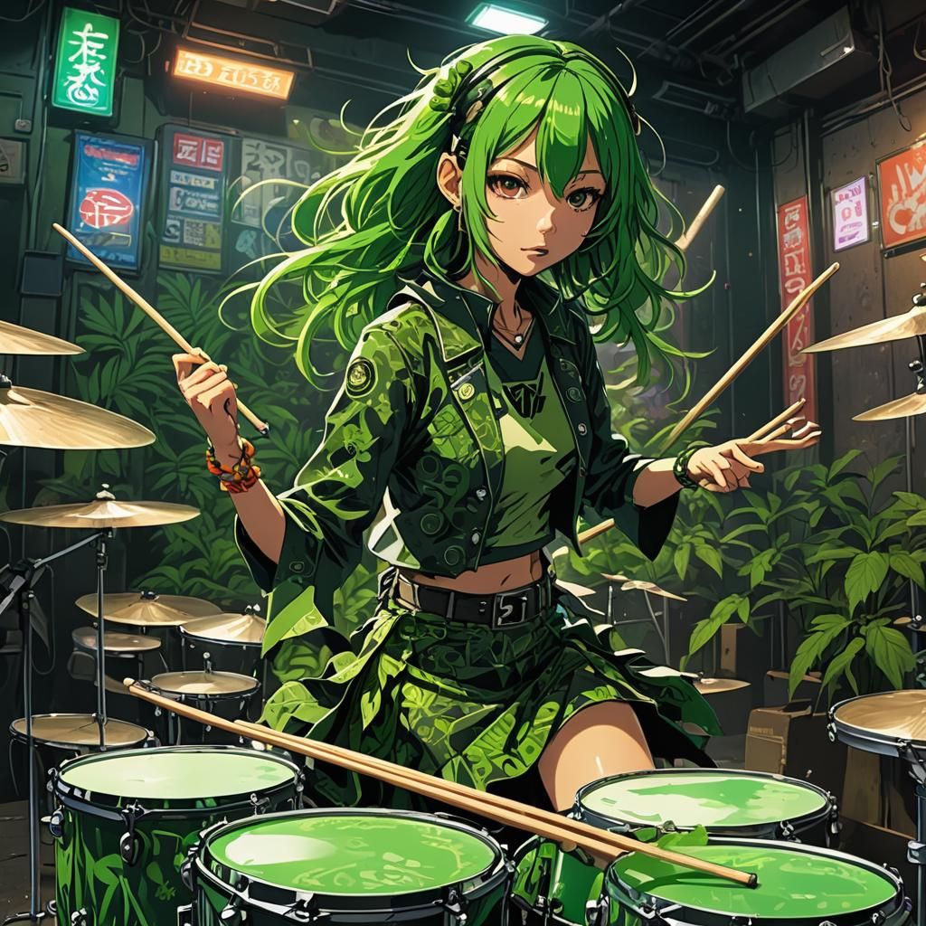 Dollarweed Drummer Girl in Anime Style