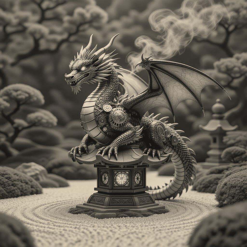 Clockwork Dragon in Zen Garden, Giger Style