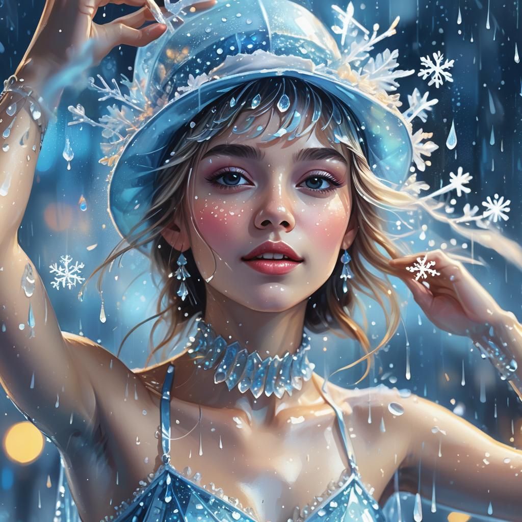 Crystal Dancer in Rain and Snow: Digital Painting