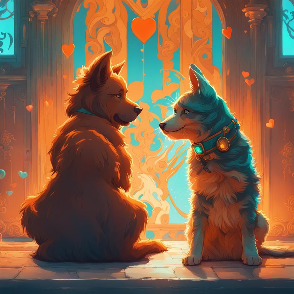 Dog and Cat Affection: Hyperdetailed Concept Art