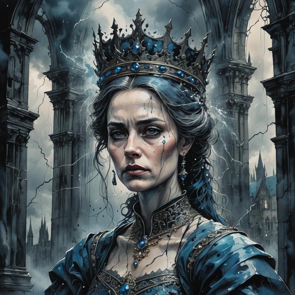 Haunting Queen in Post-Apocalyptic Storm: Ink Painting
