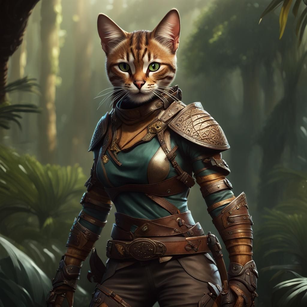 Tabaxi Cat-Person Ranger in Detailed Matte Painting