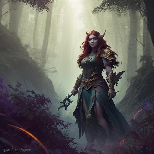 Fantasy Elf with Runes in Mystical Forest