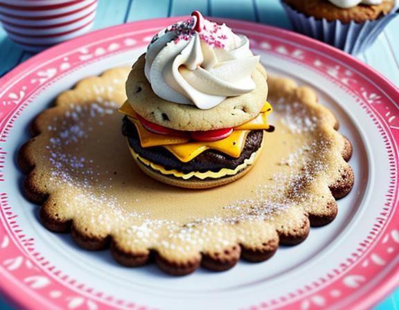Burger Cookie Close-up: Food Illustration in Still Life Styl...