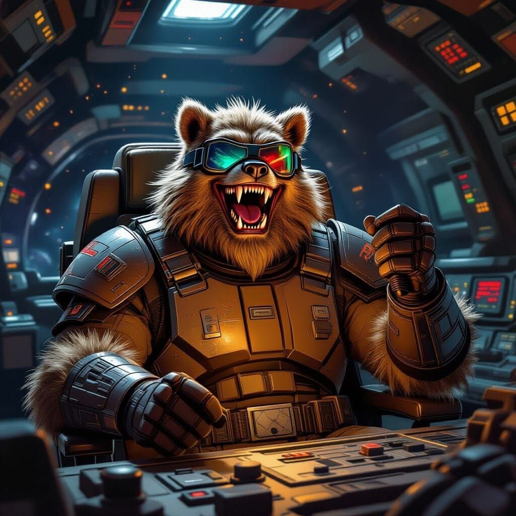 Space Smuggler Captain Alien Laughing with Glowing Knife