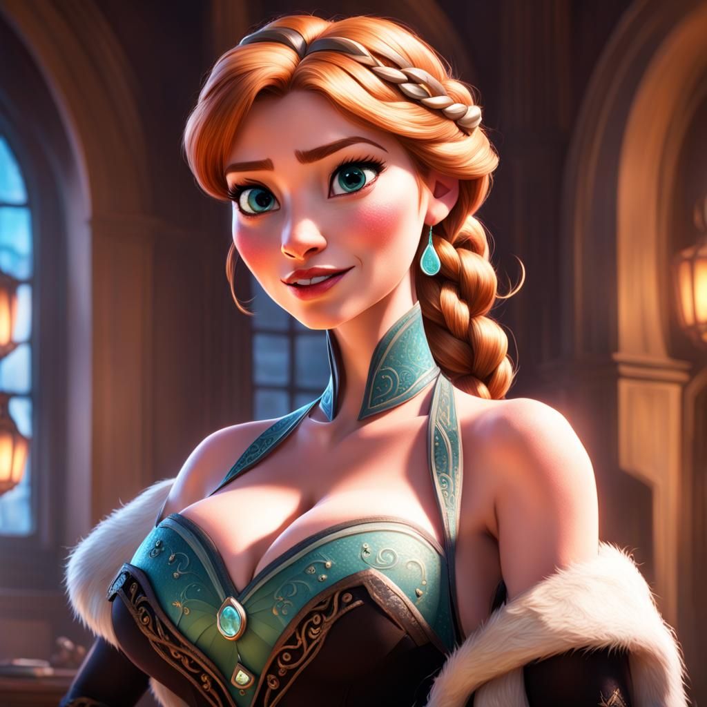 Anna from Frozen Portrait in Pixar Style