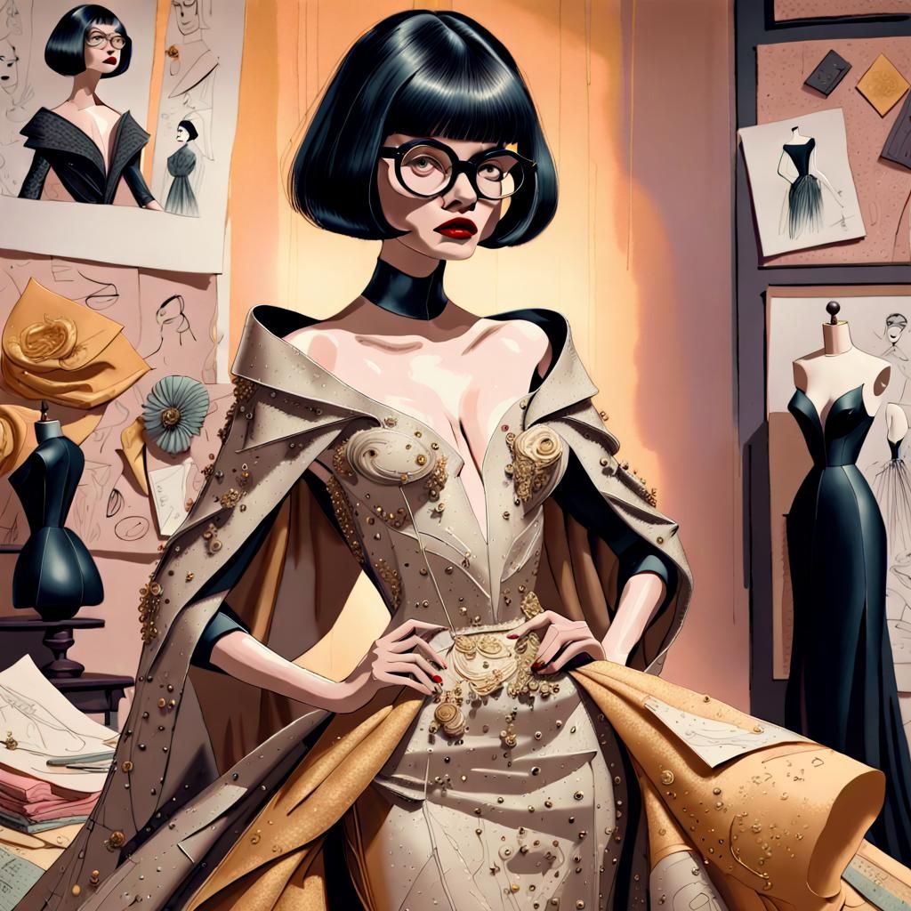 Edna Mode Sketches a Gown: Impasto Fashion Illustration
